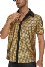 Mens 70S Disco Outfits Sequin Shirt Short Sleeve Button Down Shirts Party Novelty Shirts Nightclub Christmas Prom Costume - Image 2