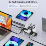 40W Fast Charging Station,Desk Clamp Power Strip 20W USB C,8 Outlets,8 USB Ports,4 USB C and 4 USB A, Office Furniture Nightstand Edge Mount Surge Protector, 14AWG Cord, Fits 1.9" Tabletop Edge - Image 5
