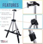 U.S. Art Supply 66" Silver Metal Tripod Easel Display - Adjustable 18"- 5.5', Holds 36" Canvas - Floor/Tabletop Easel Stand, for Sign Display, Painting, Poster Board, Canvas - Portable Bag - Image 4