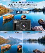 4K Digital Camera for Photography, WiFi 64MP UHD Vlogging Camera with 18X Digital Zoom, Super Wide-Angle Lens, 3" 180° Flip Screen, 32GB SD Card, Black - Image 3