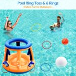 Jasonwell Pool Toys Games Set - 3 in 1 Pool Volleyball Net Basketball Hoop Ring Toss Game Inflatable Floats Water Floating Volleyball Swimming Pools Party Game Accessories Toy Gift Kids Teens Adults - Image 5