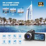 8K 64MP Video Camera 18X Digital Camcorder Video Camera for YouTube 3.0 inch Flip Screen Camcorder Vlogging Camera with 32GB SD Card, 2.4G Remote Control, Two Batteries - Image 3