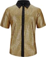 Mens 70S Disco Outfits Sequin Shirt Short Sleeve Button Down Shirts Party Novelty Shirts Nightclub Christmas Prom Costume - Image 5