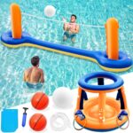 Jasonwell Pool Toys Games Set - 3 in 1 Pool Volleyball Net Basketball Hoop Ring Toss Game Inflatable Floats Water Floating Volleyball Swimming Pools Party Game Accessories Toy Gift Kids Teens Adults - Image 2