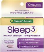Melatonin by Nature's Bounty, Sleep3 Maximum Strength 100% Drug Free Sleep Aid, Dietary Supplement, L-Theanine & Nighttime Herbal Blend Time Release Technology, 10mg, 30 Tri-Layered Tablets - Image 2