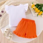 Toddler Girl Clothes Summer Outfits Ruffle Sleeve Cartoon T-Shirt Tops Casual Bow Pocket Shorts 12 Months-4 Years Old - Image 4