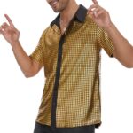 Mens 70S Disco Outfits Sequin Shirt Short Sleeve Button Down Shirts Party Novelty Shirts Nightclub Christmas Prom Costume - Image 6
