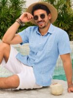 Runcati Mens Guayabera Shirts Button Down Cuban Casual Short Sleeve Shirt Summer Linen Beach Mexican Wedding Tops - Image 3