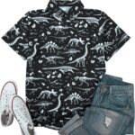 UNIQUEONE Dinosaur Shirt Women Cute Dinosaur Graphic Tees Hawaiian Dino Button up Tops - Image 6
