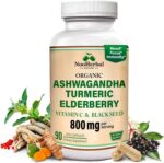 Ashwagandha Supplements with Turmeric Curcumin, Elderberry, Vitamin C & Black Seed - Supports Relaxation, Mood & Immune Health - 800mg - 90 Vegan Capsules, Non-GMO & Gluten-Free - Image 2