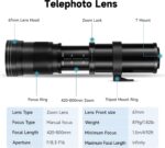 JINTU 420-800mm f/ 8.3 Manual Telephoto Zoom Lens + T-Mount for Canon EOS Rebel SL2 SL1 T3 T3i T4i T5 T5i T6 T6i T6s T7 T7i 4000D 6D 7D 60D 70D 77D 80D 5D II/III/IV 550D 650D SLR Camera Lenses - Image 4