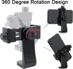 Cell Phone Tripod Mount Adapter, Universal Phone Holder Adjustable Clamp, 360 Degree Rotatable Bracket 1/4" Screw Clip for iPhone, Samsumg, Selfie Stick, Monopod (Black-2 Pack) - Image 5