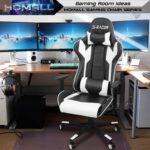 Homall Gaming Chair, Office Chair High Back Computer Chair Leather Desk Chair Racing Executive Ergonomic Adjustable Swivel Task Chair with Headrest and Lumbar Support (White) - Image 3