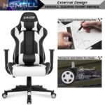 Homall Gaming Chair, Office Chair High Back Computer Chair Leather Desk Chair Racing Executive Ergonomic Adjustable Swivel Task Chair with Headrest and Lumbar Support (White) - Image 6
