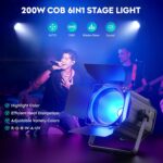 Stage Lights with Barn Doors, 200W LED Par Can Lights, 6 in 1 COB Spotlights RGBWA+UV DMX512 Sound Activated Uplights for Parties Events Wedding Theater Church Concert Dance - Image 3