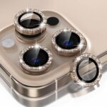 Choiche Compatible for iPhone 16 Pro/iPhone 16 Pro Max Camera Lens Protector Bling, 9H Tempered Glass Camera Cover Screen Protector Metal Ring Decoration Accessories(Glitter-Titanium Desert) - Image 2