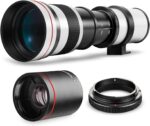 High-Power 420-1600mm f/8.3 HD Manual Telephoto Zoom Lens for Canon EOS 80D, 90D, Rebel T3, T5, T7, 70D, 5D, 6D II, 7D II Cameras WHITE - Image 2