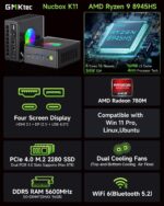 GMKtec Gaming Mini PC AMD Ryzen 9 8945HS (Turbo 5.1GHz) 32GB DDR5 2TB SSD, Computers PC Oculink, Dual NIC LAN 2.5G, WiFi 6, USB3.2, USB-C 4.0, BT5.2, DP, HDMI, Dual Fan Nucbox K11 - Image 4