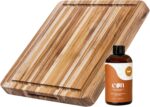 Teakhaus Carving Board and Cutting Board Oil Set - Includes Small (S) Wood Cutting Board with Juice Groove and EON Food Grade Mineral Oil - Knife-Friendly - FSC Certified - Image 2