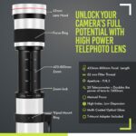 High-Power 420-1600mm f/8.3 HD Manual Telephoto Zoom Lens for Canon EOS 80D, 90D, Rebel T3, T5, T7, 70D, 5D, 6D II, 7D II Cameras WHITE - Image 3