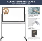 Mobile Clear Glass Whiteboard on Wheels - TANKEE 48" x 32" Dry Erase Board with Stand, Large Rolling White Board with 25 Sheets Paper Pad, Transparent Tempered Glass Board for Office Home School - Image 4