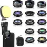 Godefa Phone Camera Lens Kit, 14 in 1 Lenses with Selfie Light for iPhone 14 13 12 11 Xs X Pro Samsung and Other Andriod Smartphone, Universal Clip on Wide Angle+Macro+ Fisheye Camera Lenses - Image 2