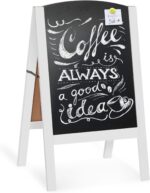 Ilyapa A-Frame Chalkboard Sidewalk Sign - Rounded Top Folding Standing Sandwich Sign for Restaurant, Office, Weddings - White Wood, 18 x 31.5 - Image 2