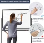 Mobile Clear Glass Whiteboard on Wheels - TANKEE 48" x 32" Dry Erase Board with Stand, Large Rolling White Board with 25 Sheets Paper Pad, Transparent Tempered Glass Board for Office Home School - Image 5