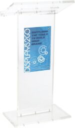 Displays2go Clear Acrylic Lectern with Signage, Floor Standing – Clear, Silver (LCTSLAB1117) - Image 2
