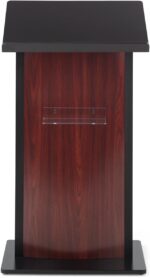 Displays2go Church Podium with Rectangular Base, Aluminum, Powder Coated MDF – Black, Jewel Mahogany (LCBJM) - Image 4