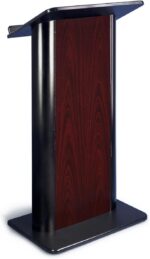 Displays2go Church Podium with Rectangular Base, Aluminum, Powder Coated MDF – Black, Jewel Mahogany (LCBJM) - Image 2