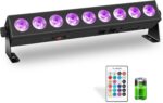 Battery Powered Stage Light Bar,54W 9 LED RGBWA+UV Rechargeable DJ Light Bar with Remote Control Built-in 5200mAh Battery Sound Activated DMX512 Uplights for Party Events Wedding Church Disco - Image 2
