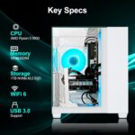 Gaming PC Desktop Computer - Ryzen 5 5600, Radeon RX 6500XT 4GB, 16GB DDR4 RAM, 1TB NVME SSD, Prebuilt Tower Computer (White) - Image 3