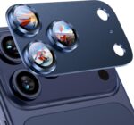 Uyiton Compatible with iPhone 17 Pro Max Camera Lens Protector - [Not Easy to Break][Strong Adsorption][Case-Friendly] Metal Tempered Glass Rear Camera Screen Cover - Deep Blue - Image 2