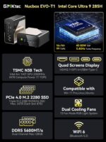 GMKtec EVO-T1 AI Mini PC Workstation Ultra 9 285H (up to 5.4GHz) Mini Gaming Computer, 64GB DDR5 (32GB*2) 1TB PCIe 4.0 SSD 3X M.2 Expansion Slots, Oculink, Quad Screen 8K Display - Image 3